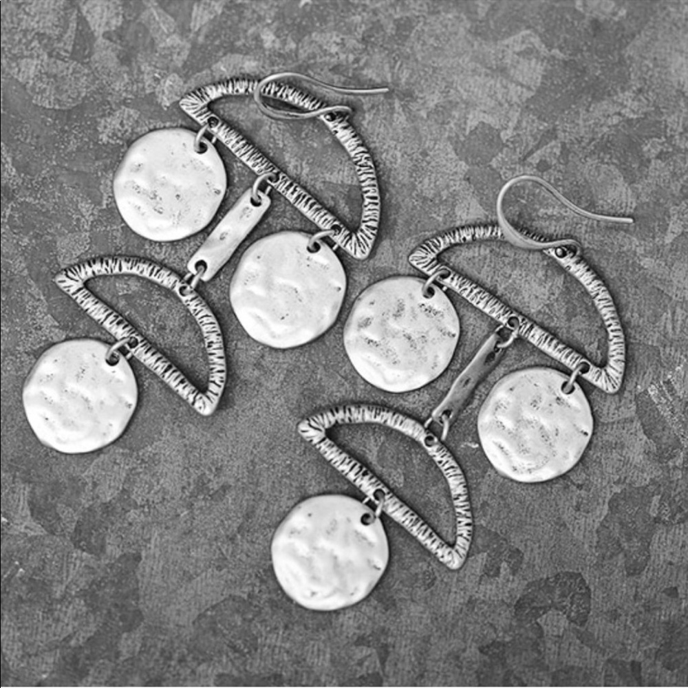 Hammered Boho Geometric Silver Earrings